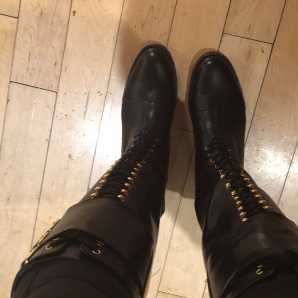 🇺🇸 Martinez Valero Knee High Leather Combat Boots 38.5 fits 8 or small 8.5 - Picture 14 of 15